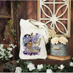 Women's Purple Gold Custom Christian Hand Pressed Religious Print Tote Bag